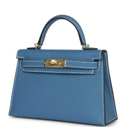 Hermes Kelly 20 Sellier Blue Jean Epsom Gold Hardware