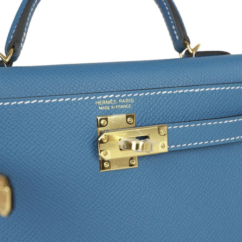 Hermes Kelly 20 Sellier Blue Jean Epsom Gold Hardware