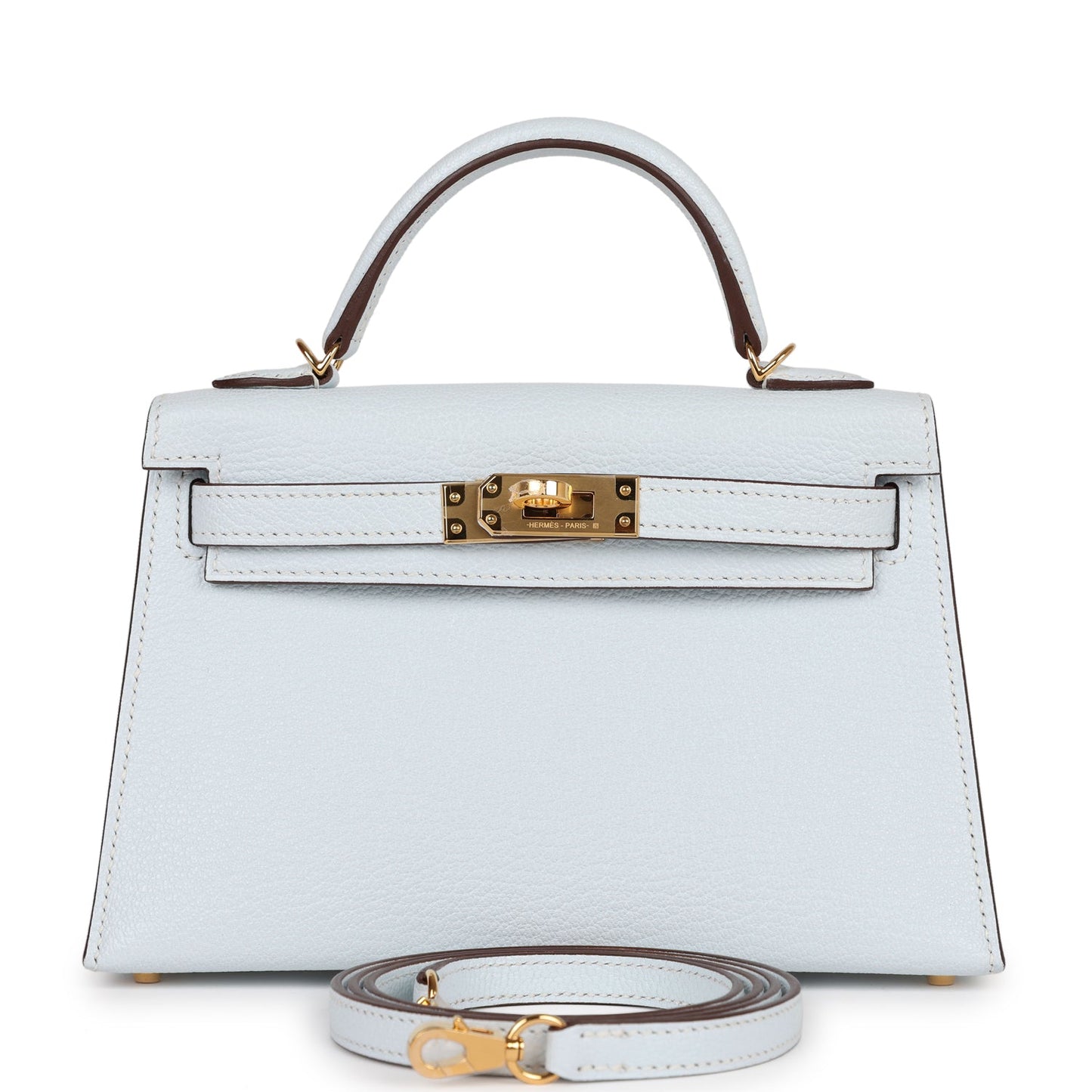 Hermes Kelly 20 Sellier Bleu Brume Chevre Gold Hardware