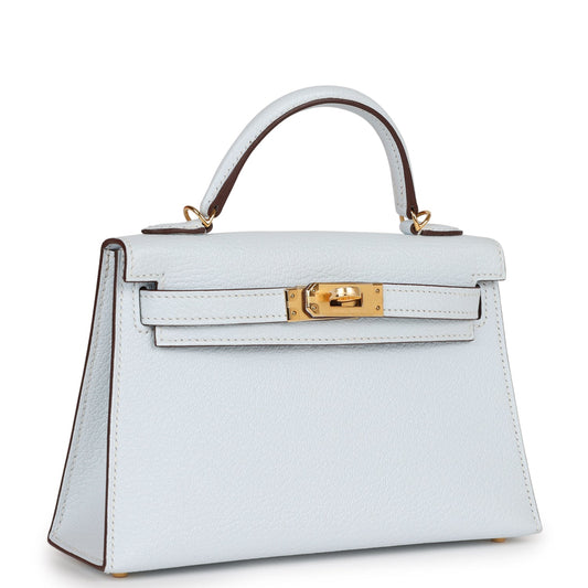 Hermes Kelly 20 Sellier Bleu Brume Chevre Gold Hardware