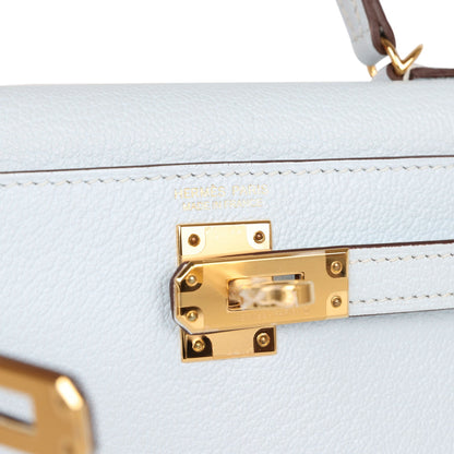 Hermes Kelly 20 Sellier Bleu Brume Chevre Gold Hardware