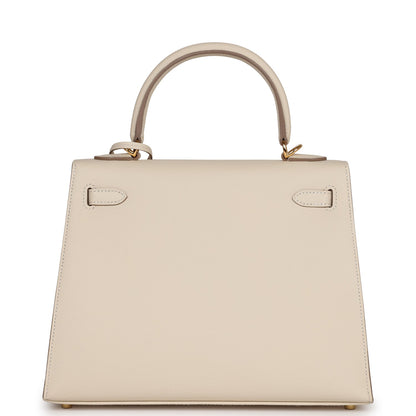 Hermes Kelly 25 Sellier Craie Epsom Gold Hardware