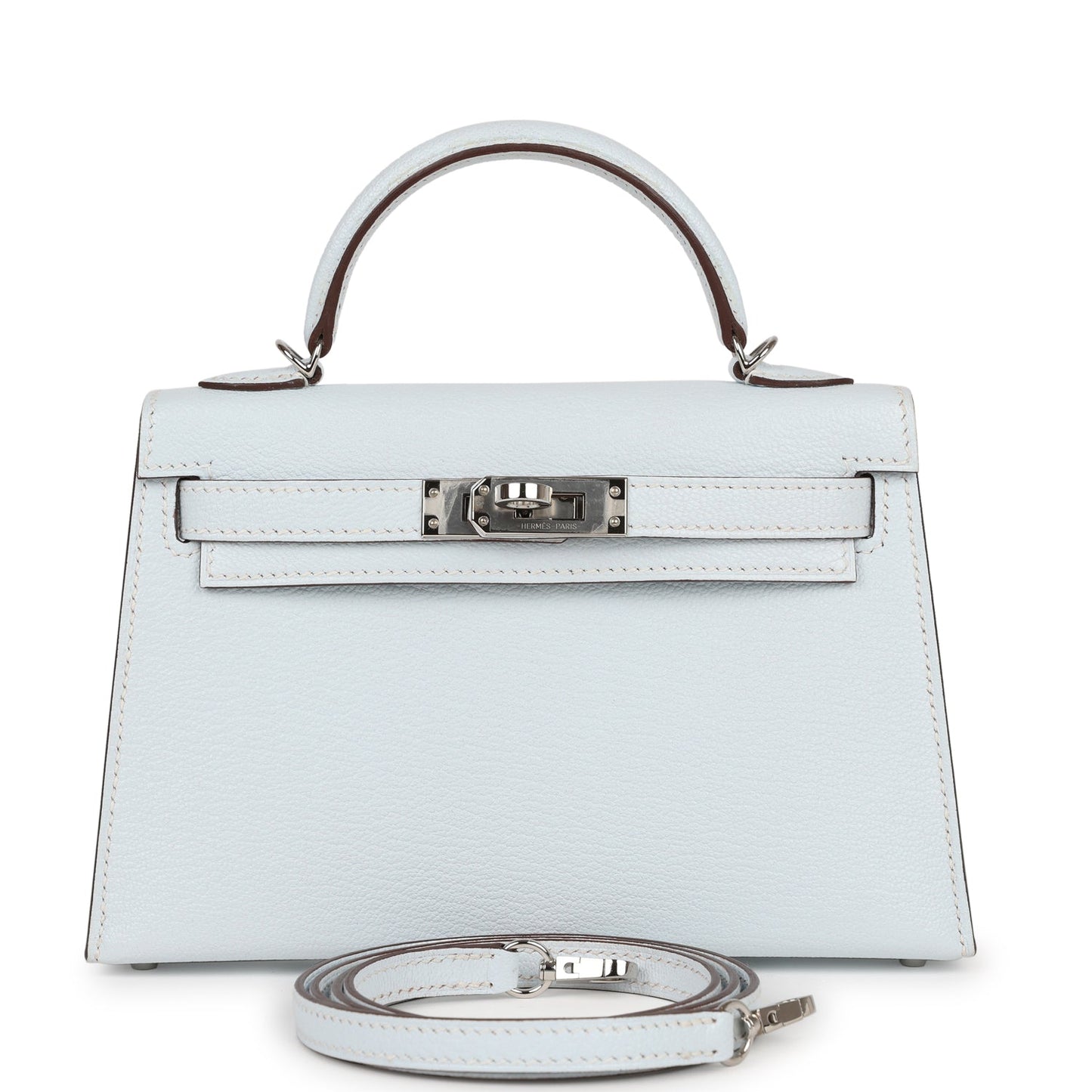 Hermes Kelly 20 Sellier Bleu Brume Chevre Palladium Hardware