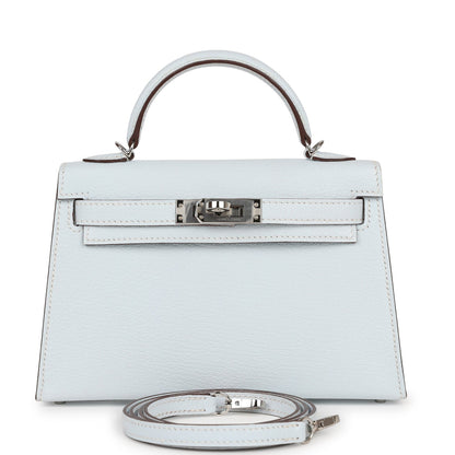 Hermes Kelly 20 Sellier Bleu Brume Chevre Palladium Hardware