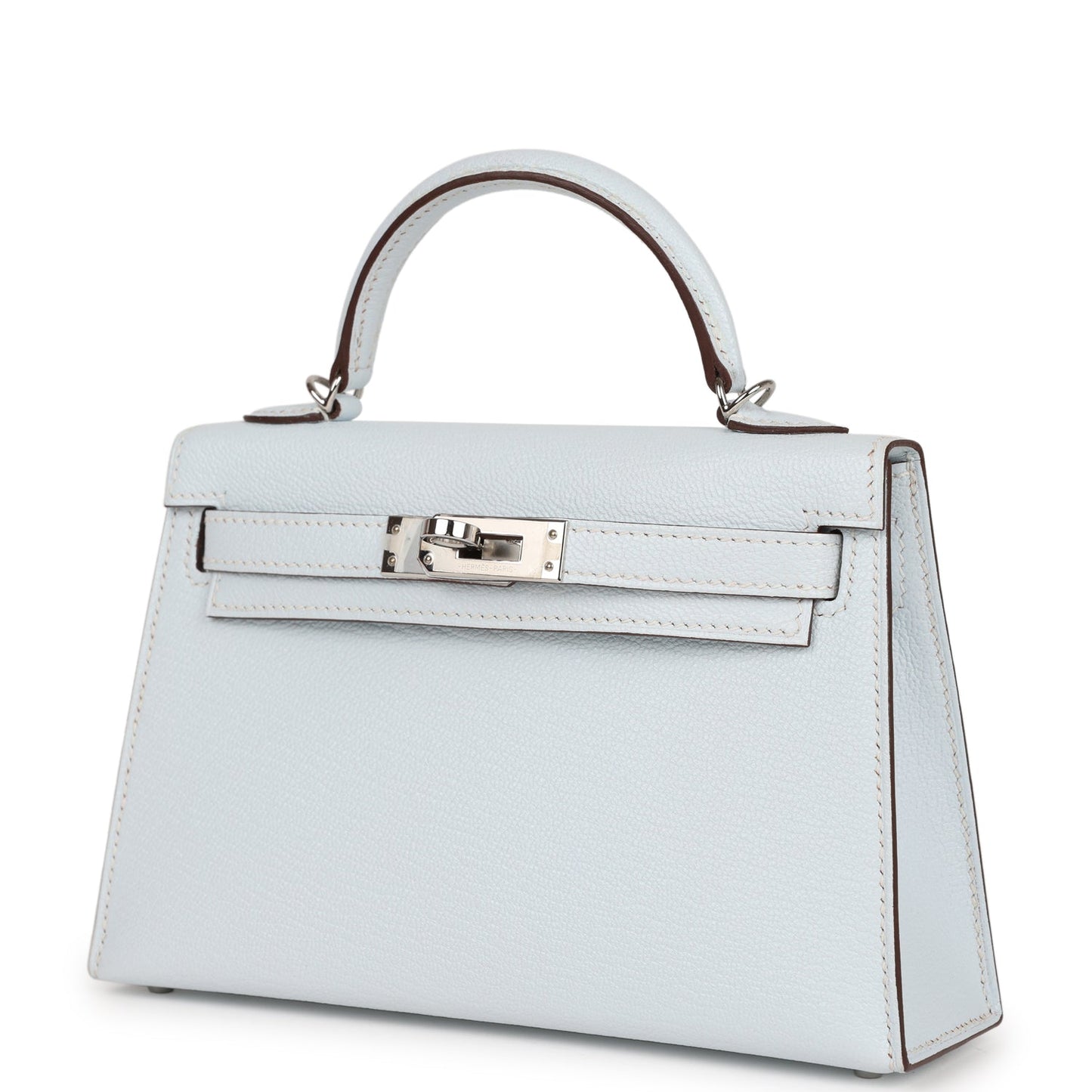 Hermes Kelly 20 Sellier Bleu Brume Chevre Palladium Hardware