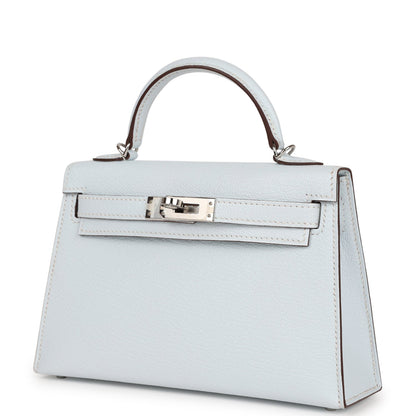 Hermes Kelly 20 Sellier Bleu Brume Chevre Palladium Hardware