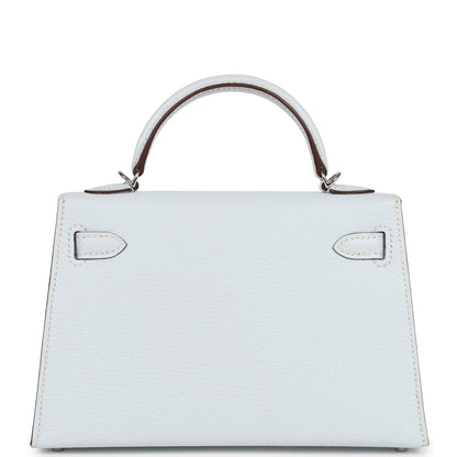 Hermes Kelly 20 Sellier Bleu Brume Chevre Palladium Hardware