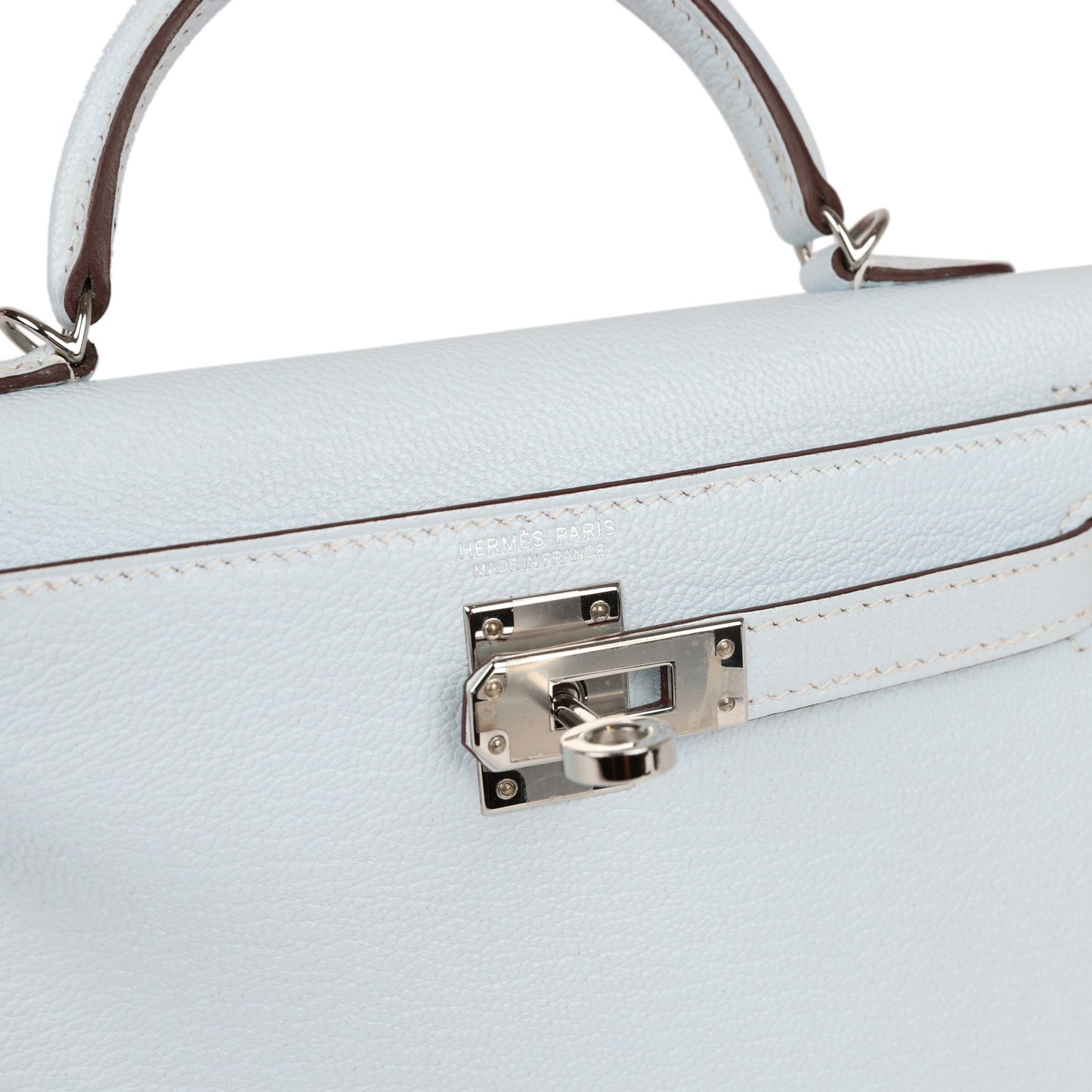 Hermes Kelly 20 Sellier Bleu Brume Chevre Palladium Hardware