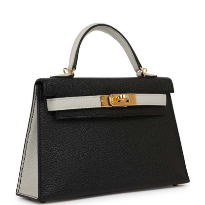 Hermes HSS Kelly 20 Sellier Black and Gris Perle Chevre Mysore Gold Hardware