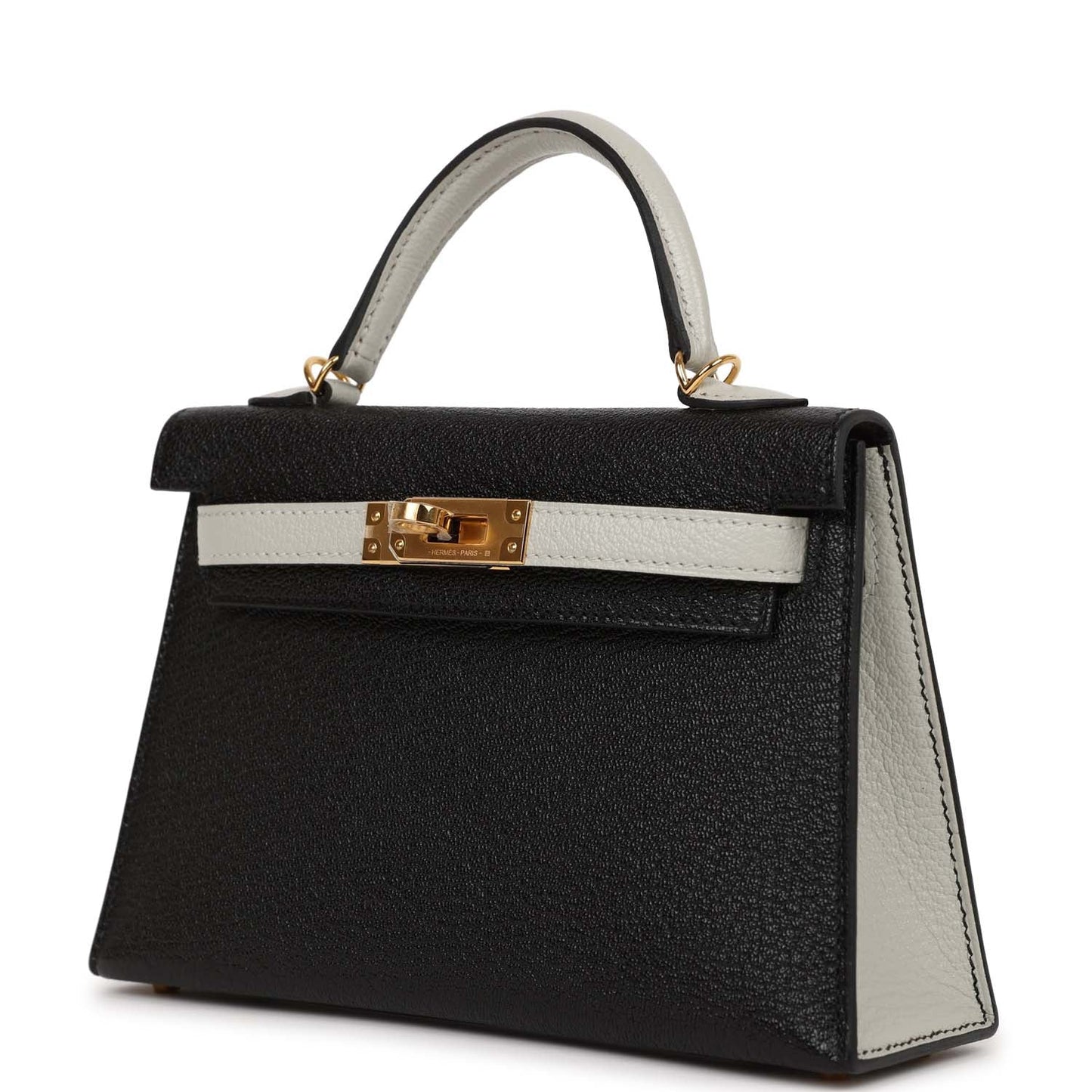 Hermes HSS Kelly 20 Sellier Black and Gris Perle Chevre Mysore Gold Hardware