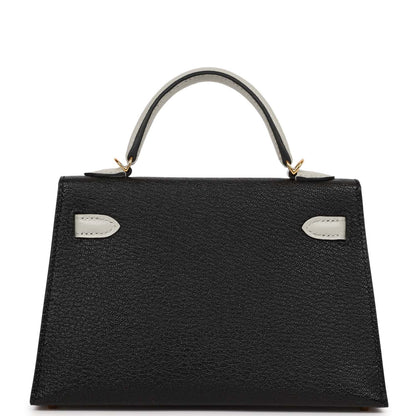 Hermes HSS Kelly 20 Sellier Black and Gris Perle Chevre Mysore Gold Hardware