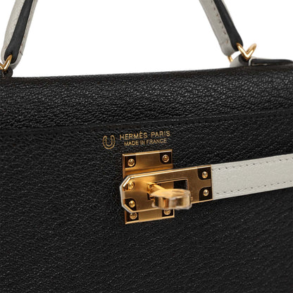 Hermes HSS Kelly 20 Sellier Black and Gris Perle Chevre Mysore Gold Hardware