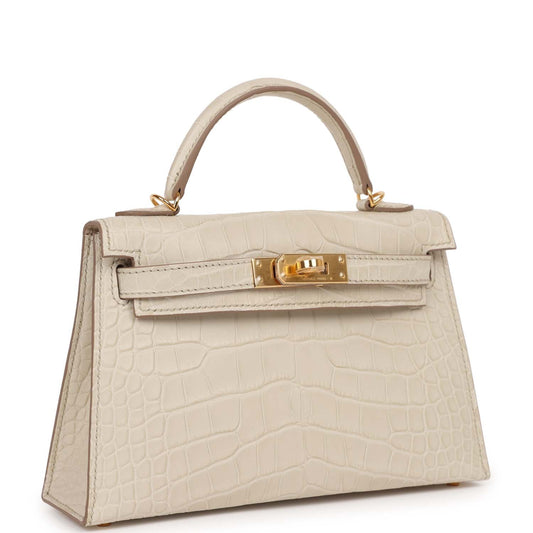 Hermes Kelly 20 Sellier Beton Mate Alligator Gold Hardware