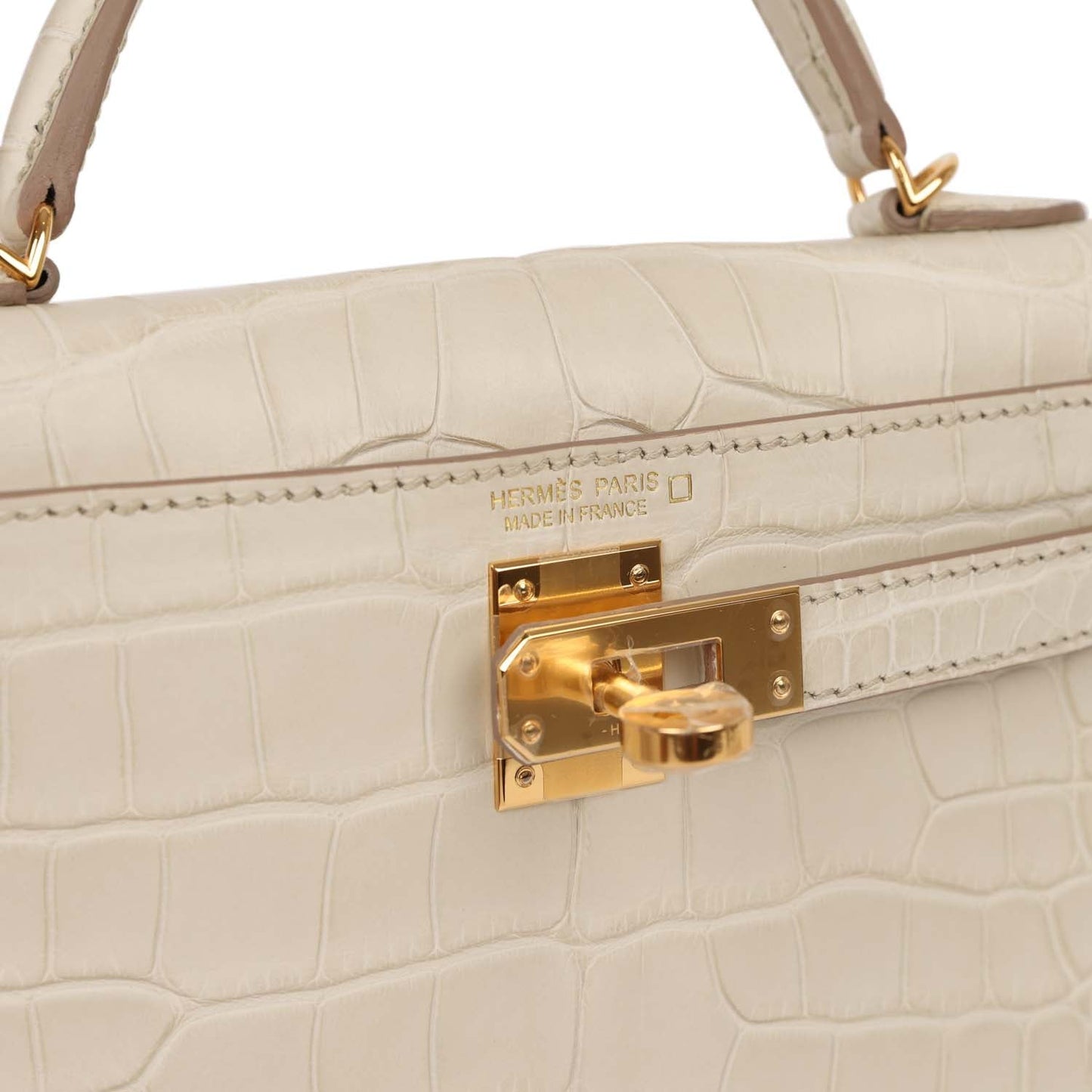 Hermes Kelly 20 Sellier Beton Mate Alligator Gold Hardware