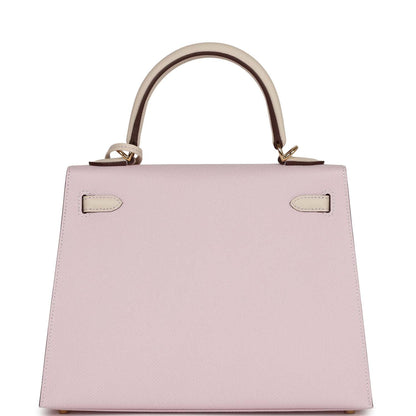 Hermes Kelly 25 Sellier Mauve Pale and Craie Epsom Permabrass Hardware