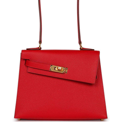 Hermes Kelly 20 Sellier en Desordre Rouge De Coeur Epsom Gold Hardware
