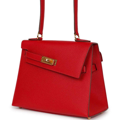 Hermes Kelly 20 Sellier en Desordre Rouge De Coeur Epsom Gold Hardware