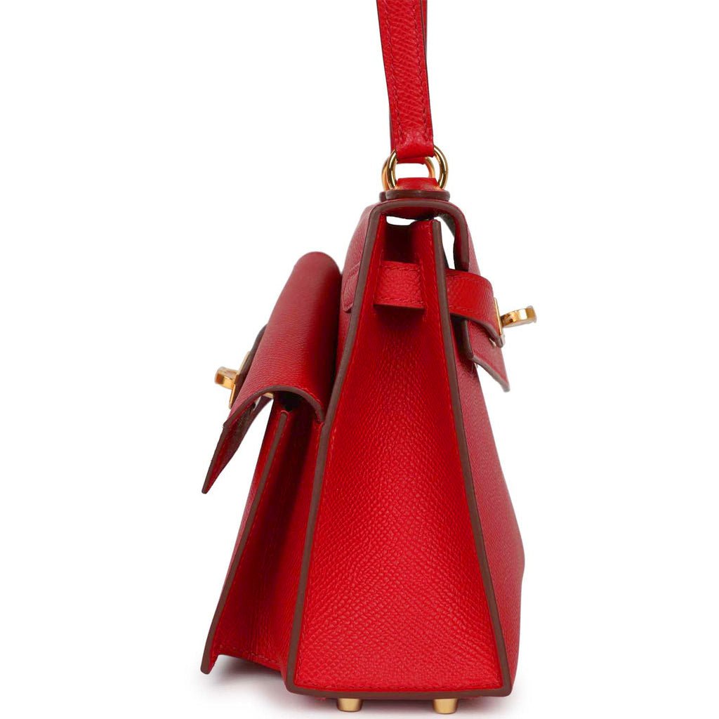 Hermes Kelly 20 Sellier en Desordre Rouge De Coeur Epsom Gold Hardware