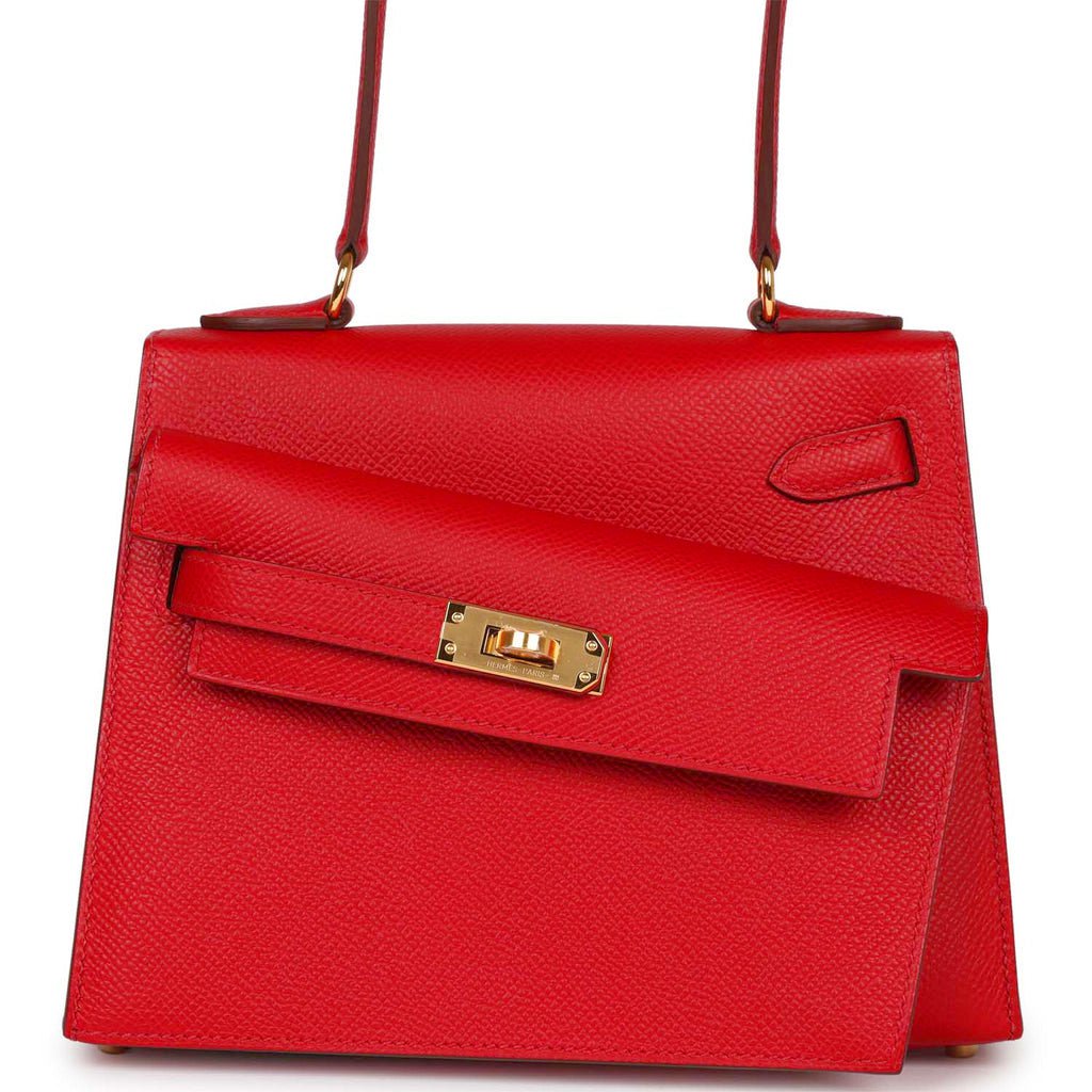 Hermes Kelly 20 Sellier en Desordre Rouge De Coeur Epsom Gold Hardware