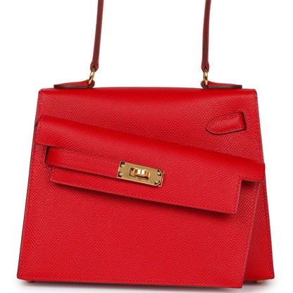 Hermes Kelly 20 Sellier en Desordre Rouge De Coeur Epsom Gold Hardware