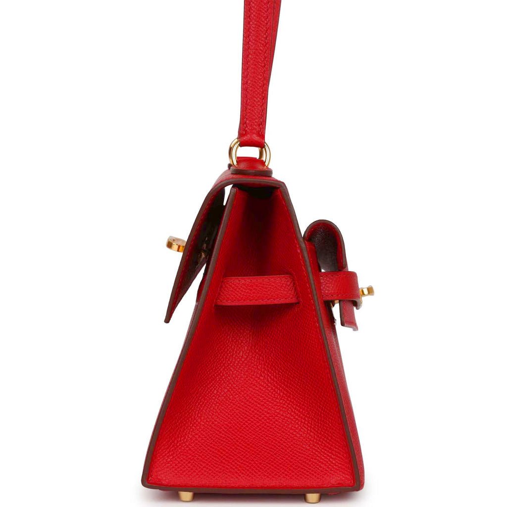Hermes Kelly 20 Sellier en Desordre Rouge De Coeur Epsom Gold Hardware