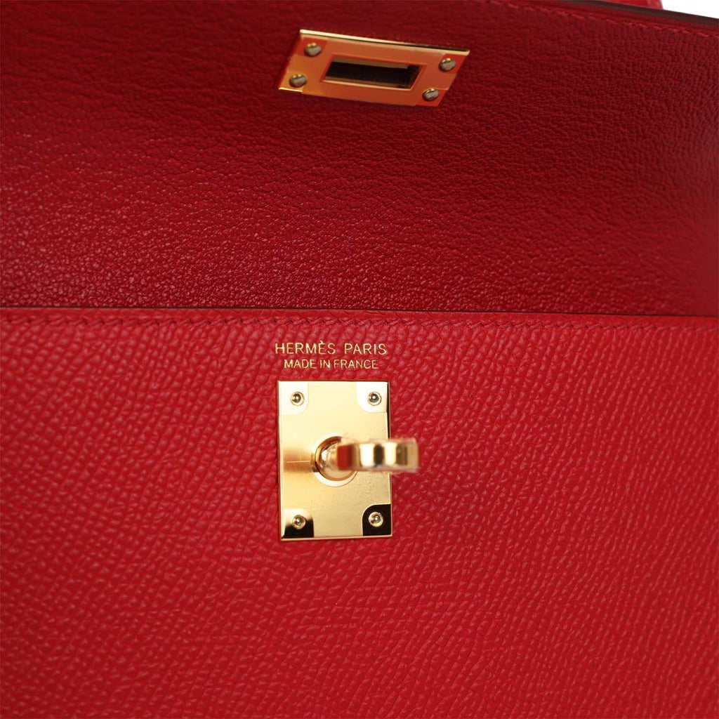 Hermes Kelly 20 Sellier en Desordre Rouge De Coeur Epsom Gold Hardware
