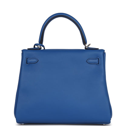 Hermes Kelly 25 Retourne Bleu France Swift Palladium Hardware