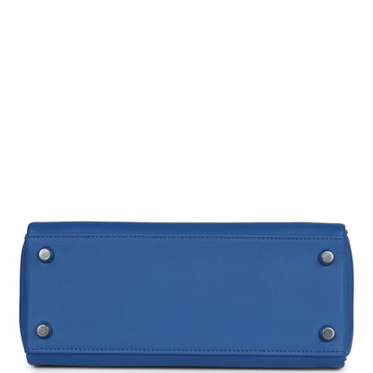 Hermes Kelly 25 Retourne Bleu France Swift Palladium Hardware