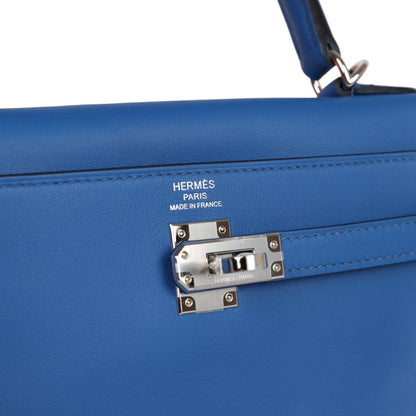 Hermes Kelly 25 Retourne Bleu France Swift Palladium Hardware