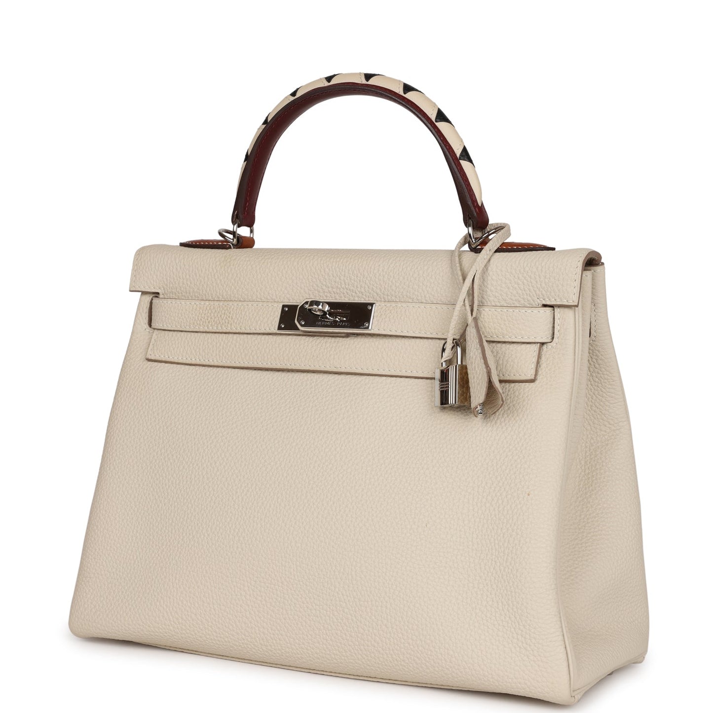 Pre-owned Hermes Kelly Retourne 32 Craie Au Gallop Togo Palladium Hardware