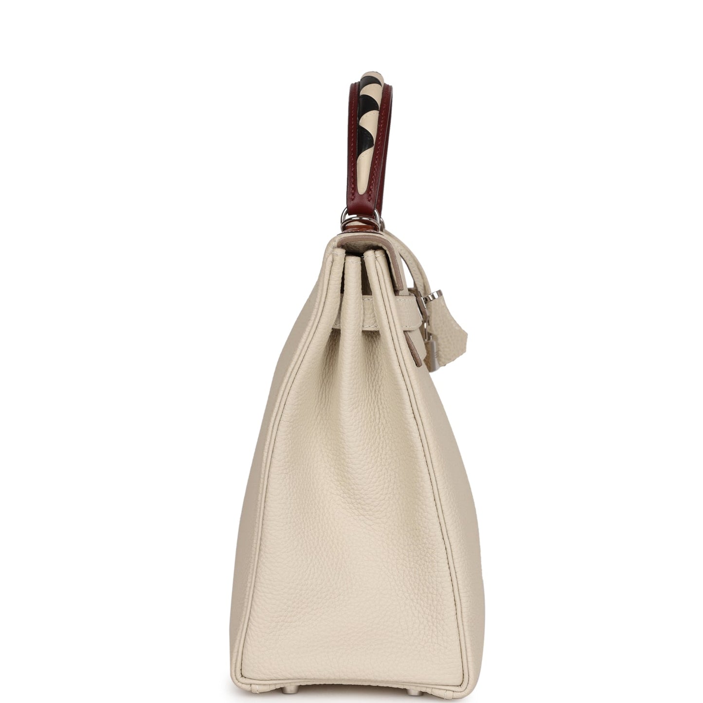 Pre-owned Hermes Kelly Retourne 32 Craie Au Gallop Togo Palladium Hardware