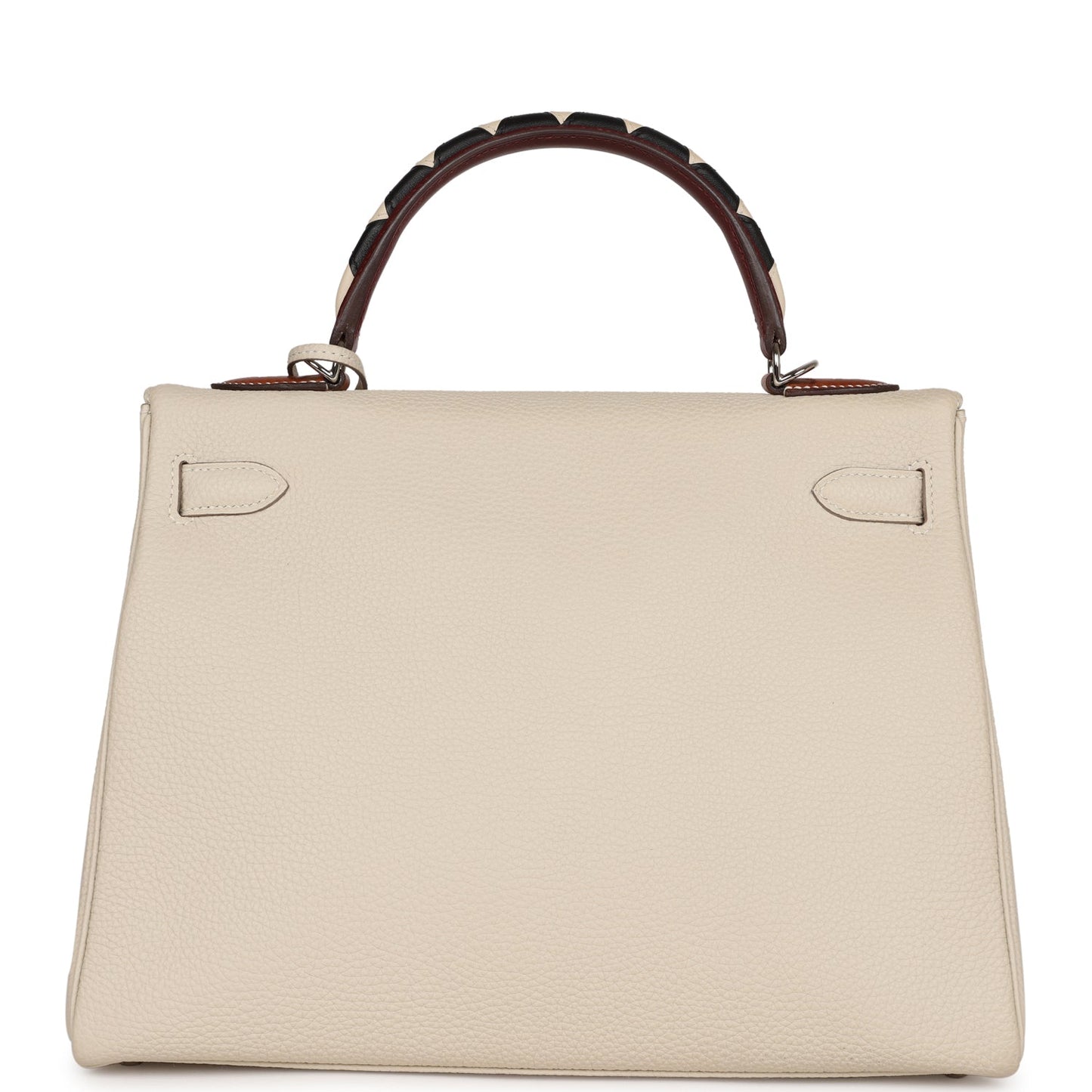 Pre-owned Hermes Kelly Retourne 32 Craie Au Gallop Togo Palladium Hardware