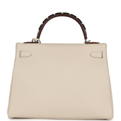Pre-owned Hermes Kelly Retourne 32 Craie Au Gallop Togo Palladium Hardware