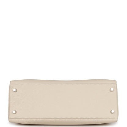 Pre-owned Hermes Kelly Retourne 32 Craie Au Gallop Togo Palladium Hardware