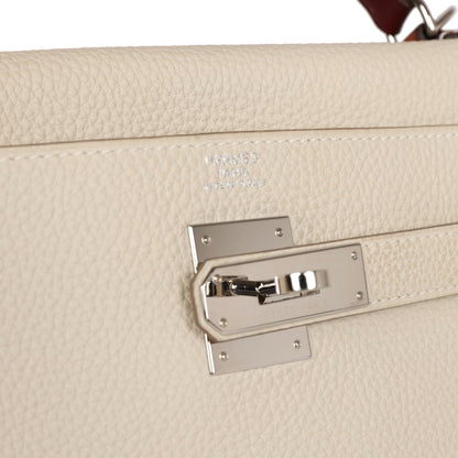 Pre-owned Hermes Kelly Retourne 32 Craie Au Gallop Togo Palladium Hardware