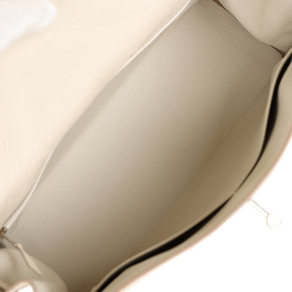 Pre-owned Hermes Kelly Retourne 32 Craie Au Gallop Togo Palladium Hardware