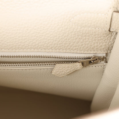 Pre-owned Hermes Kelly Retourne 32 Craie Au Gallop Togo Palladium Hardware