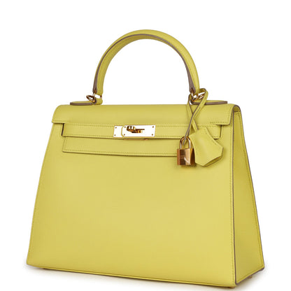 Pre-owned Hermes Kelly Sellier 28 Soufre Epsom Gold Hardware