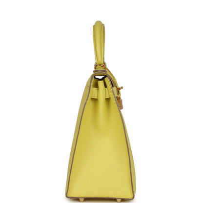 Pre-owned Hermes Kelly Sellier 28 Soufre Epsom Gold Hardware