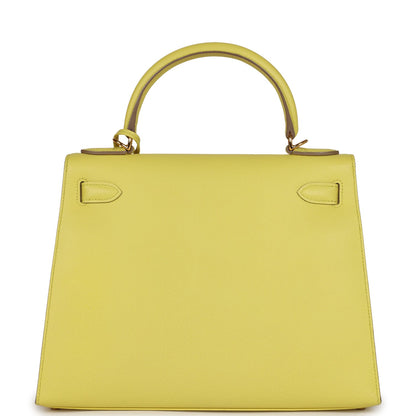 Pre-owned Hermes Kelly Sellier 28 Soufre Epsom Gold Hardware