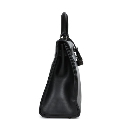 Pre-owned Hermes Rare Kelly Retourne 32 SO BLACK Box Black Hardware