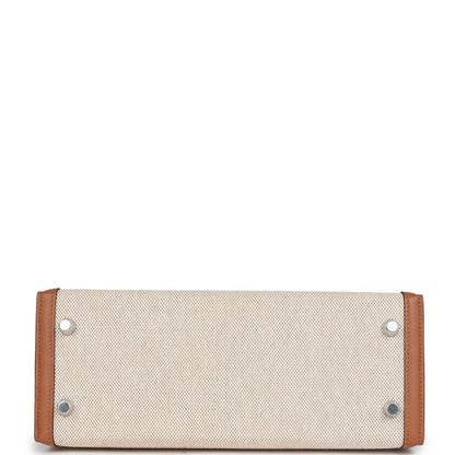 Hermes Kelly Sellier 25 Gold Swift and Ecru Toile Palladium Hardware