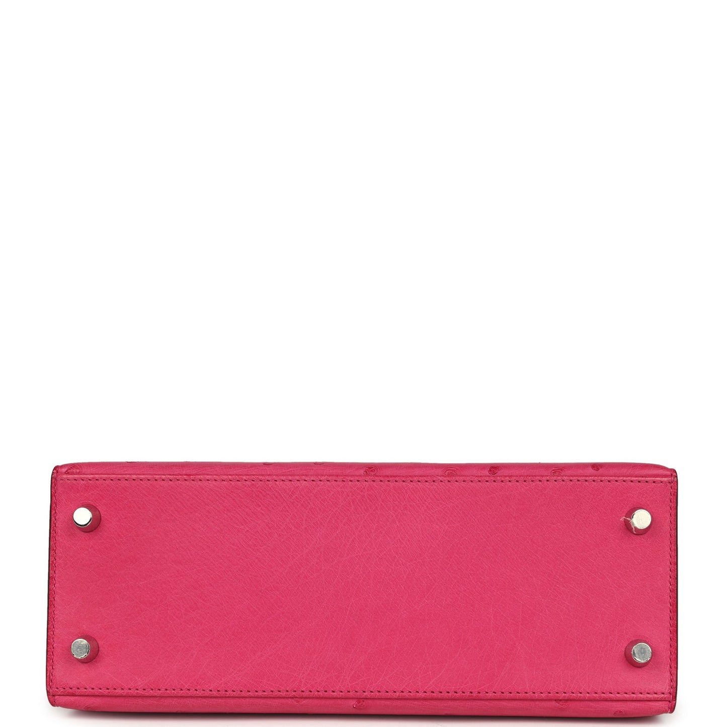 Pre-owned Hermes Kelly Sellier 25 Rose Tyrien Ostrich Palladium Hardware
