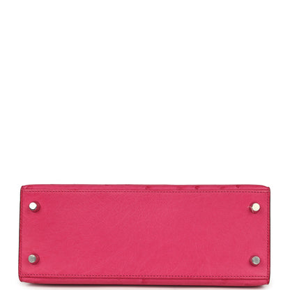 Pre-owned Hermes Kelly Sellier 25 Rose Tyrien Ostrich Palladium Hardware