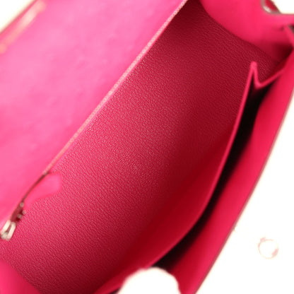 Pre-owned Hermes Kelly Sellier 25 Rose Tyrien Ostrich Palladium Hardware