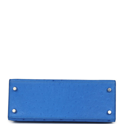 Hermes Kelly Sellier 25 Bleuet Ostrich Palladium Hardware