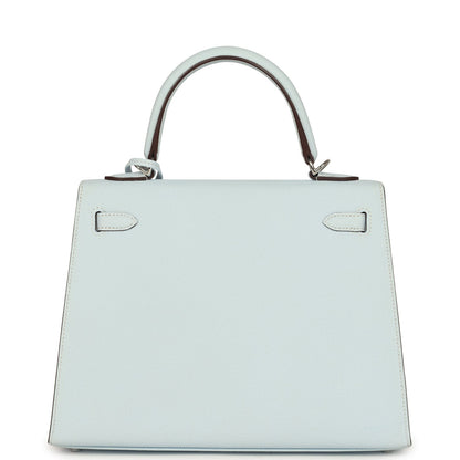Pre-owned Hermes Kelly Sellier 25 Bleu Brume Epsom Palladium Hardware