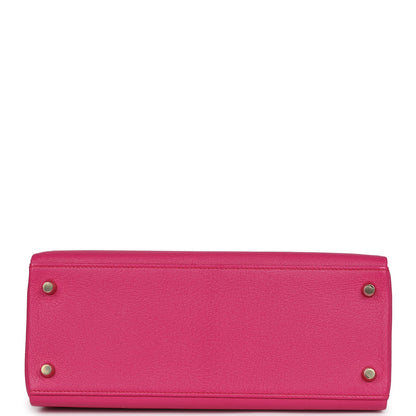 Pre-owned Hermes Kelly Retourne 28 Rose Shocking Chevre Gold Hardware