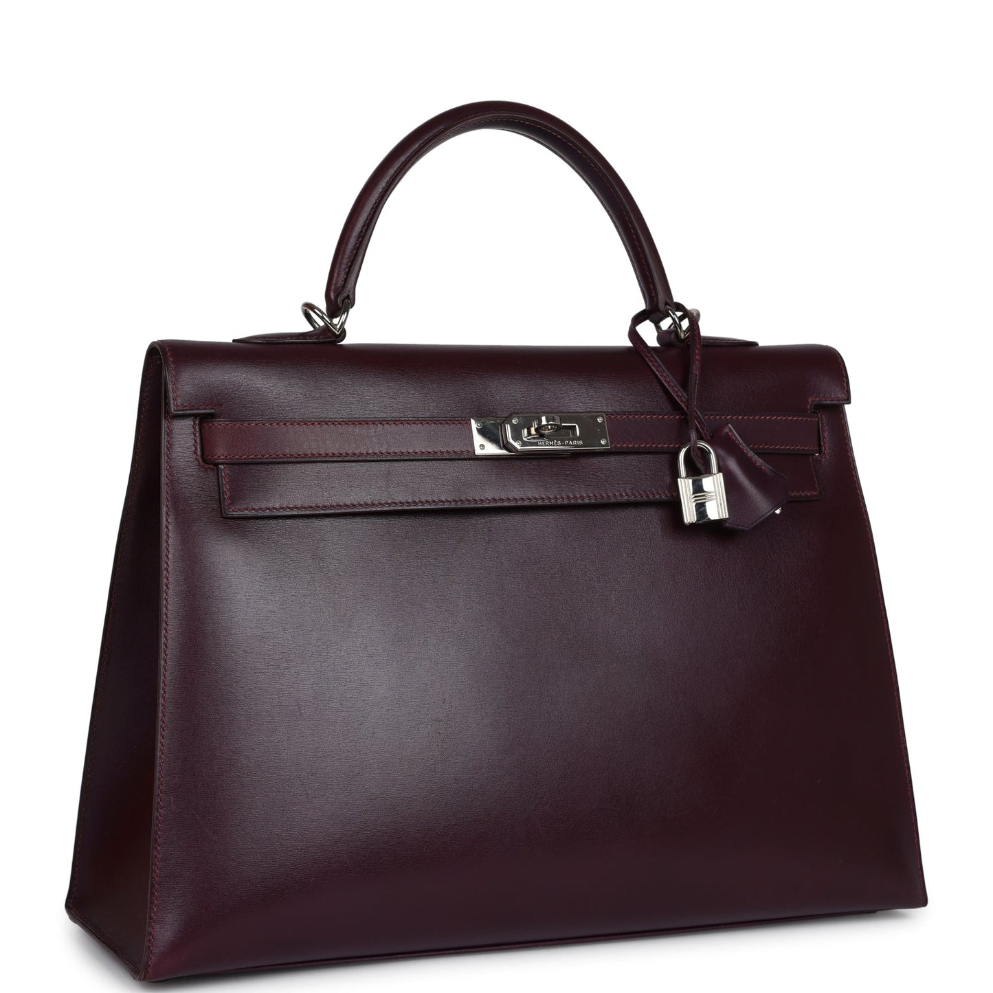 Vintage Hermes Kelly Sellier 35 Raisin Box Palladium Hardware