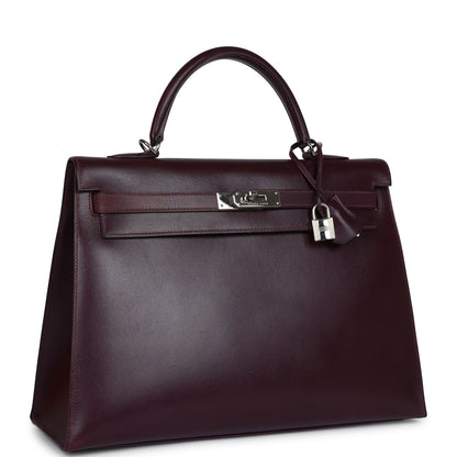 Vintage Hermes Kelly Sellier 35 Raisin Box Palladium Hardware